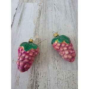 Vintage Christborn pink grapes fruit glass ornament set Xmas‎ tree